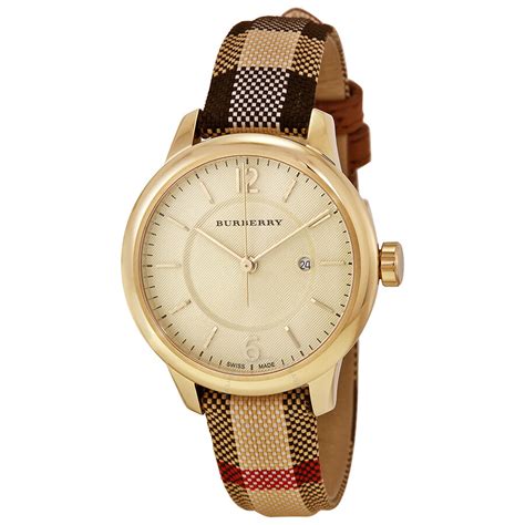 Burberry Metallic Bu10104 Honey Check Stamped Dial Ladies 